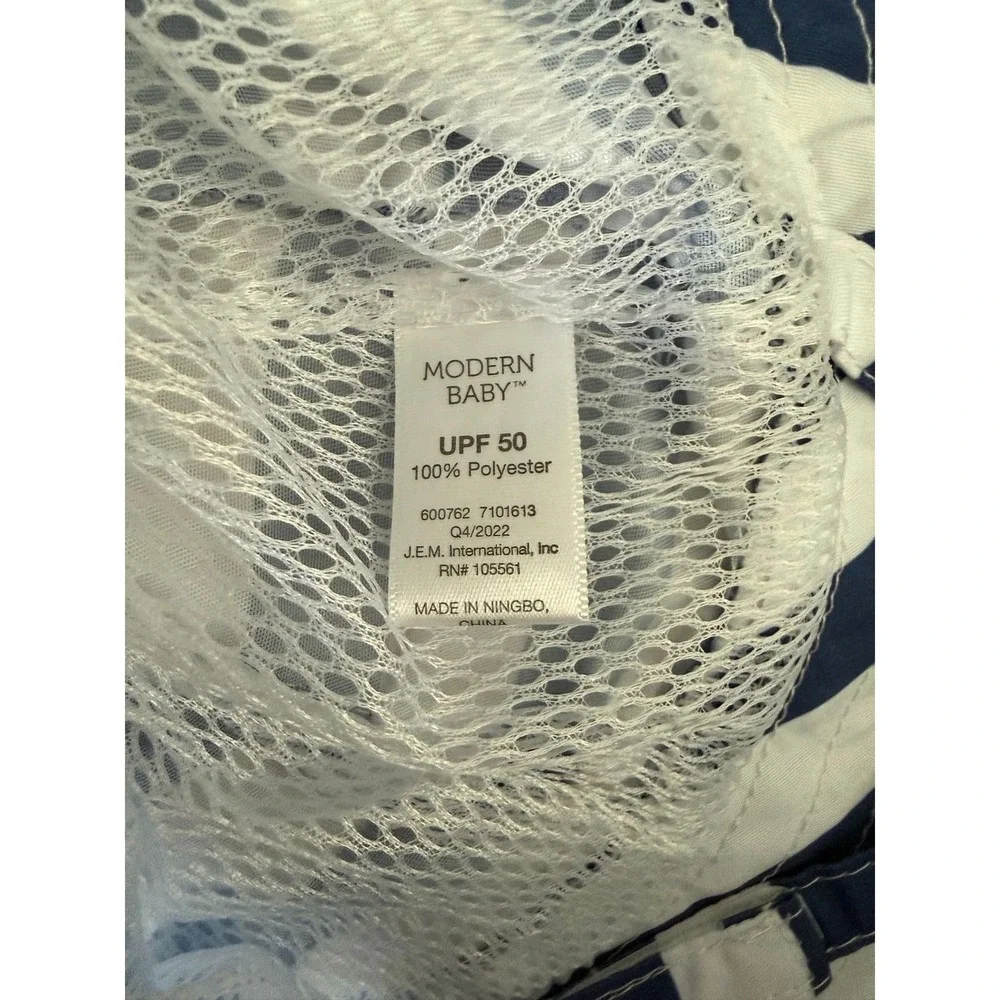 Modern Baby UPF 50 Blue White‎ Striped Bucket Sun Hat with Chin Strap